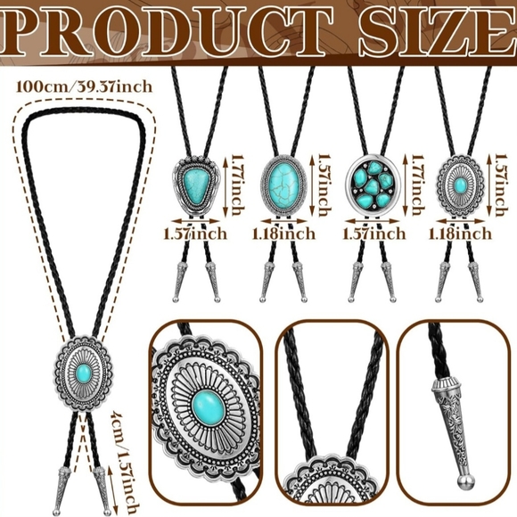 New set of 4 turquoise leather ties - Picture 3 of 4